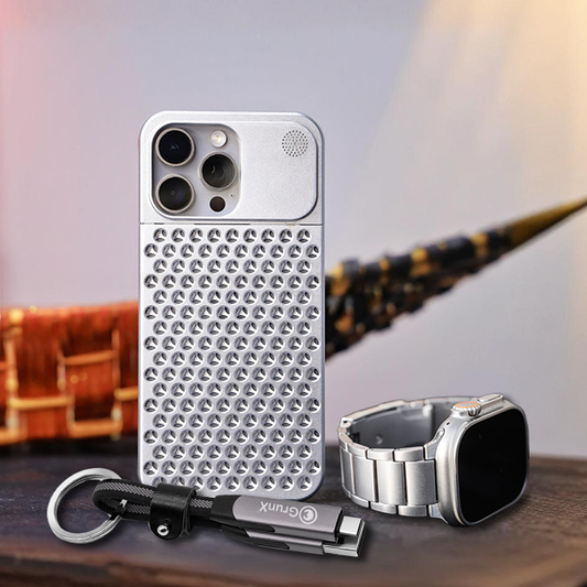Stylish Him - Aluminum iPhone Case, Titanium Apple Watch Strap & Charging Keychain