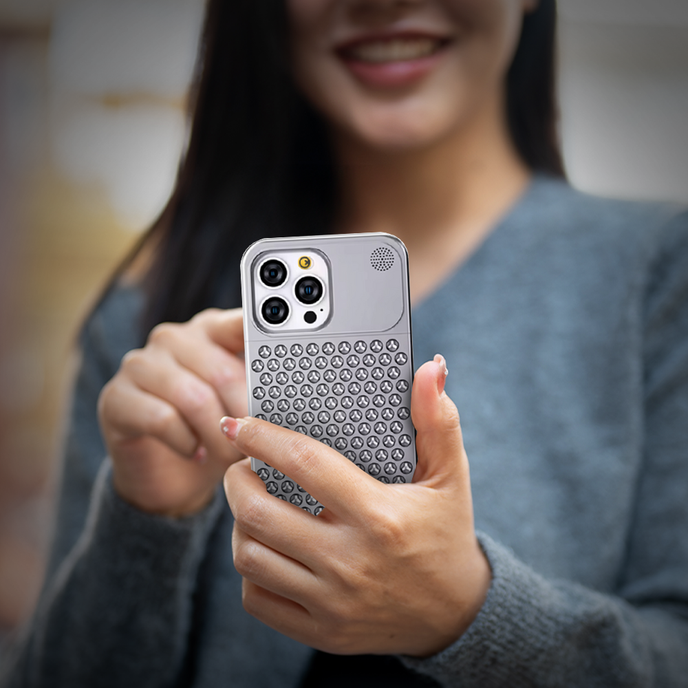 Case and Cover iPhone 15, 15 Plus, 15 Pro, 15 Pro Max  Silver Women Presenting Back View  Tesla GrunX in India