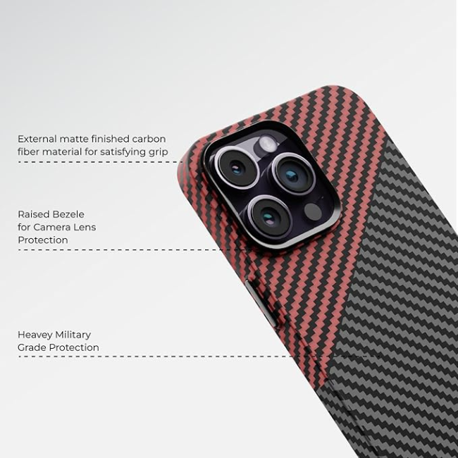 Case and Cover iPhone 14 Pro Max Black and Red Aramid Fiber Titanic GrunX in India