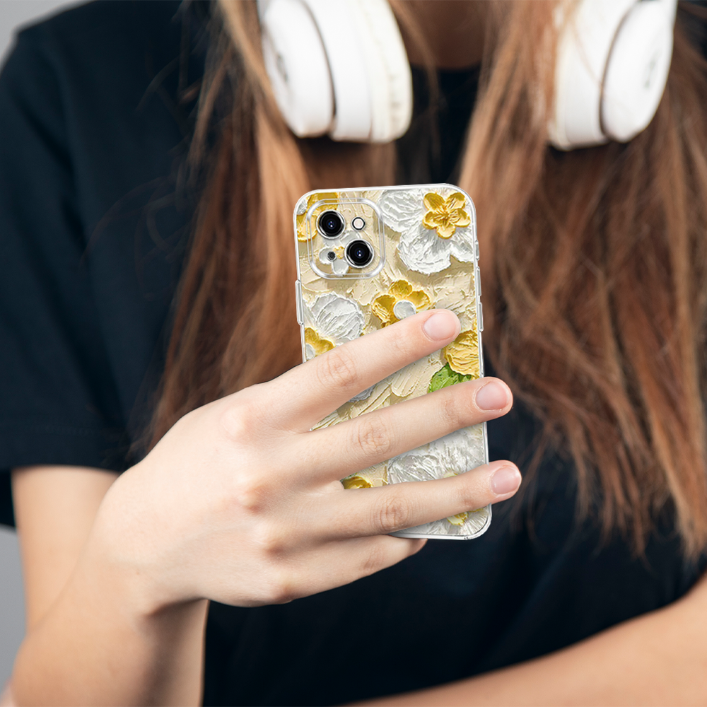 Case and Cover iPhone 15, 15 Plus, 15 Pro, 15 Pro Max  Yellow Woman Showcasing Back View Tulip GrunX in India