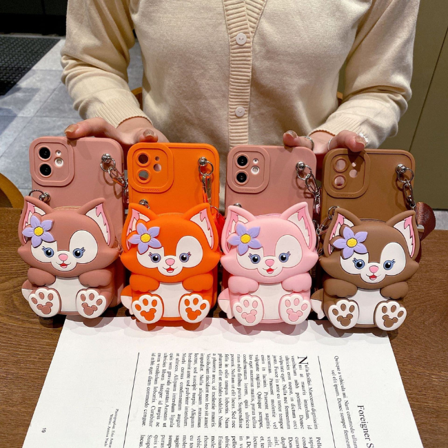 GRUNX Valentine 3D Fox iPhone 15 case cross body wallet brown showing strap and fox character back view India
