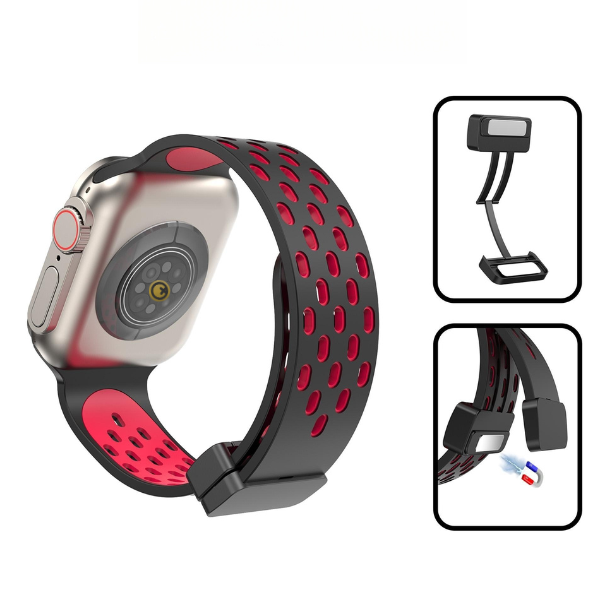 Watch Strap and Watch Band Apple Apple Watch Series 9, 8, 7, 6, 5, 4, 3, 2, 1,Se, Ultra & Ultra 2 38/40/41mm 42/44/45/49mm Rose Red & Black Buckle Closure Velvet GrunX in India