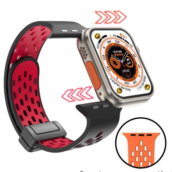 Watch Strap and Watch Band Apple Apple Watch Series 9, 8, 7, 6, 5, 4, 3, 2, 1,Se, Ultra & Ultra 2 38/40/41mm 42/44/45/49mm Rose Red & Black Designed For Breathability Velvet GrunX in India