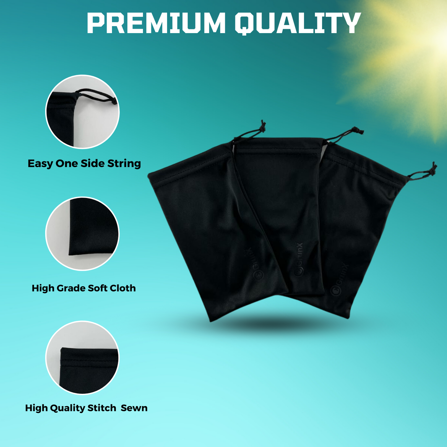 Versatile microfiber pouch bag for storing eyewear, watches, and jewelry.