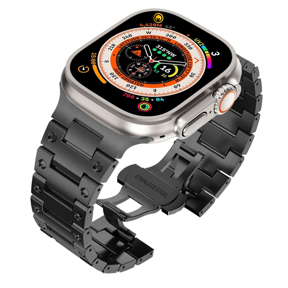 Watch Strap and Watch Band Apple Apple Watch Series 9, 8, 7, Ultra & Ultra 2 44mm Black Photo With Description Of Compatible Strap Virat GrunX in India