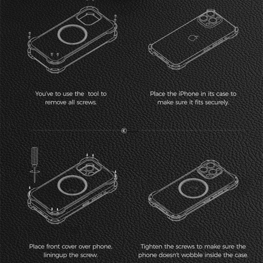 Xman protective phone case showing precise cutouts and raised aluminum alloy bumper edges, emphasizing drop resistance for iPhone 14 Pro models.