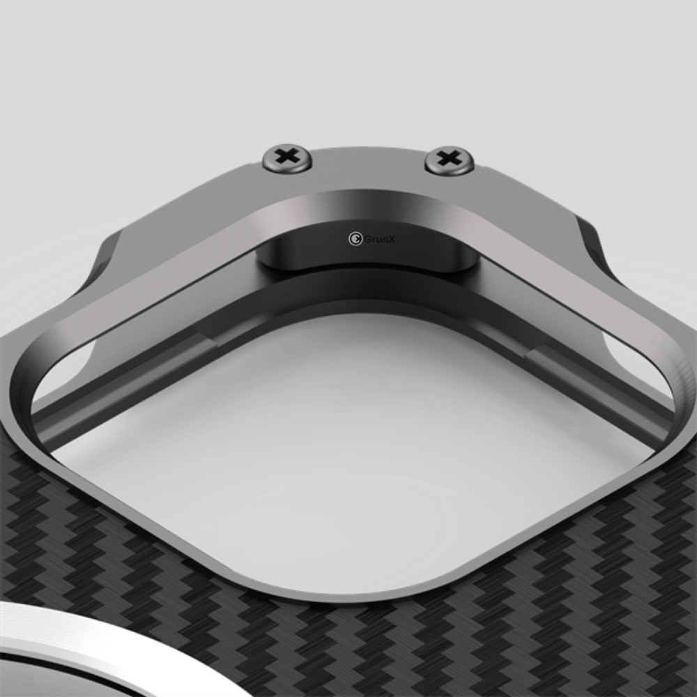 Close-up of the Xman Aluminum Alloy rugged frame with visible screws, highlighting the durable, heavy-duty metal construction for iPhone 15 Pro.