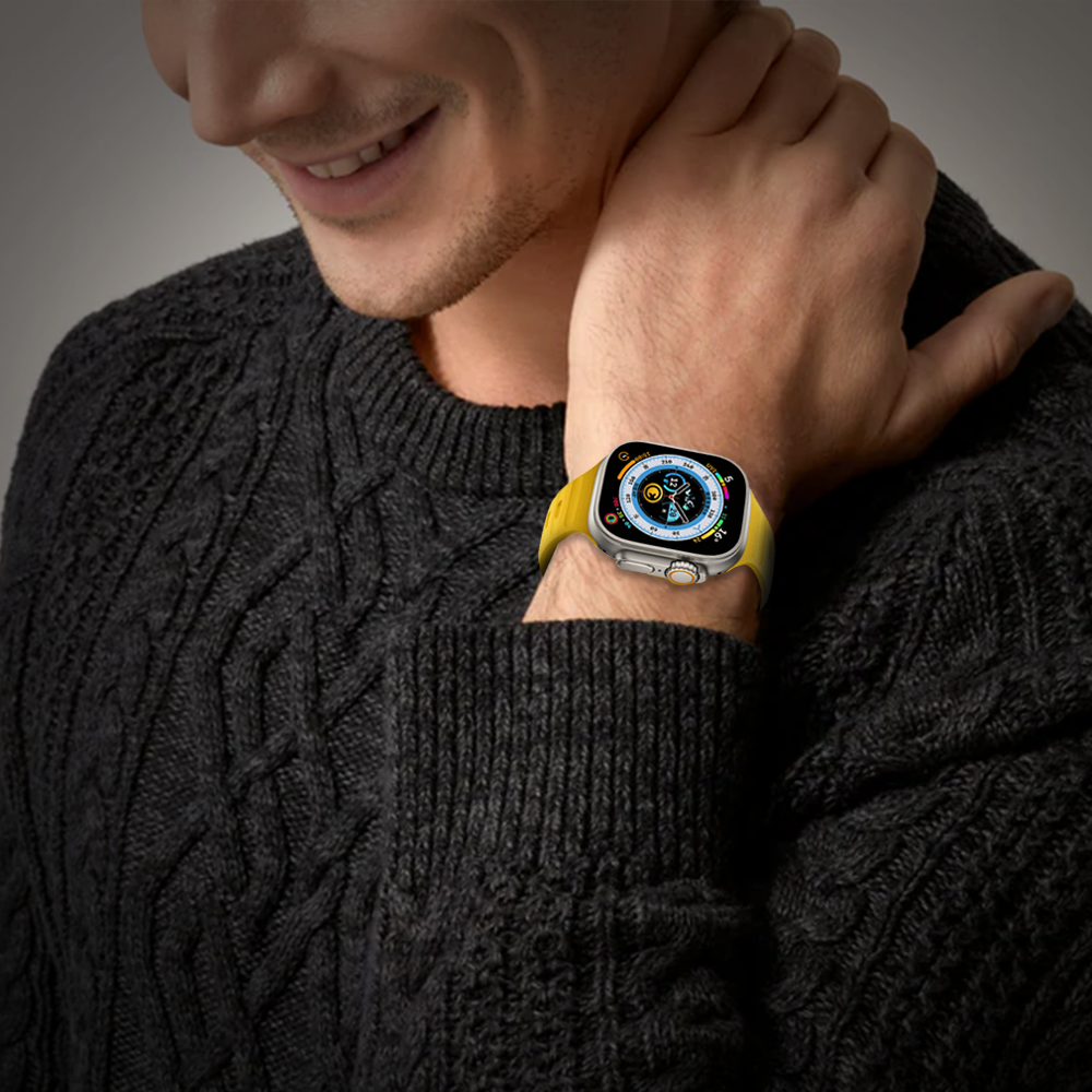 Watch Strap and Watch Band Apple Apple Watch Ultra Series 1 & 2 42/44/45/49mm Yellow Man Showcasing Smartwatch Yahoo GrunX in India
