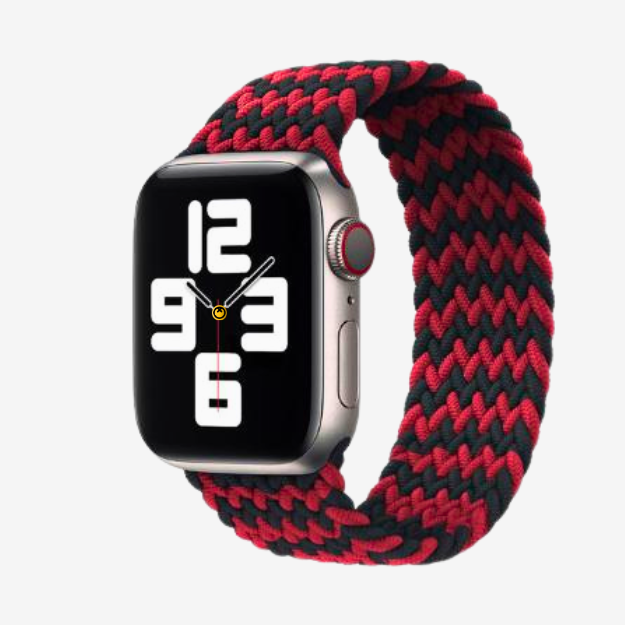 Watch Strap and Watch Band Apple Apple Watch Series 9, 8, 7, 6, 5, 4, 3, 2, 1,Se, Ultra & Ultra 2 38/40/41mm 42/44/45/49mm Red Black Nylon Design, Stretchable Crafted Elastic Braided Zara GrunX in India