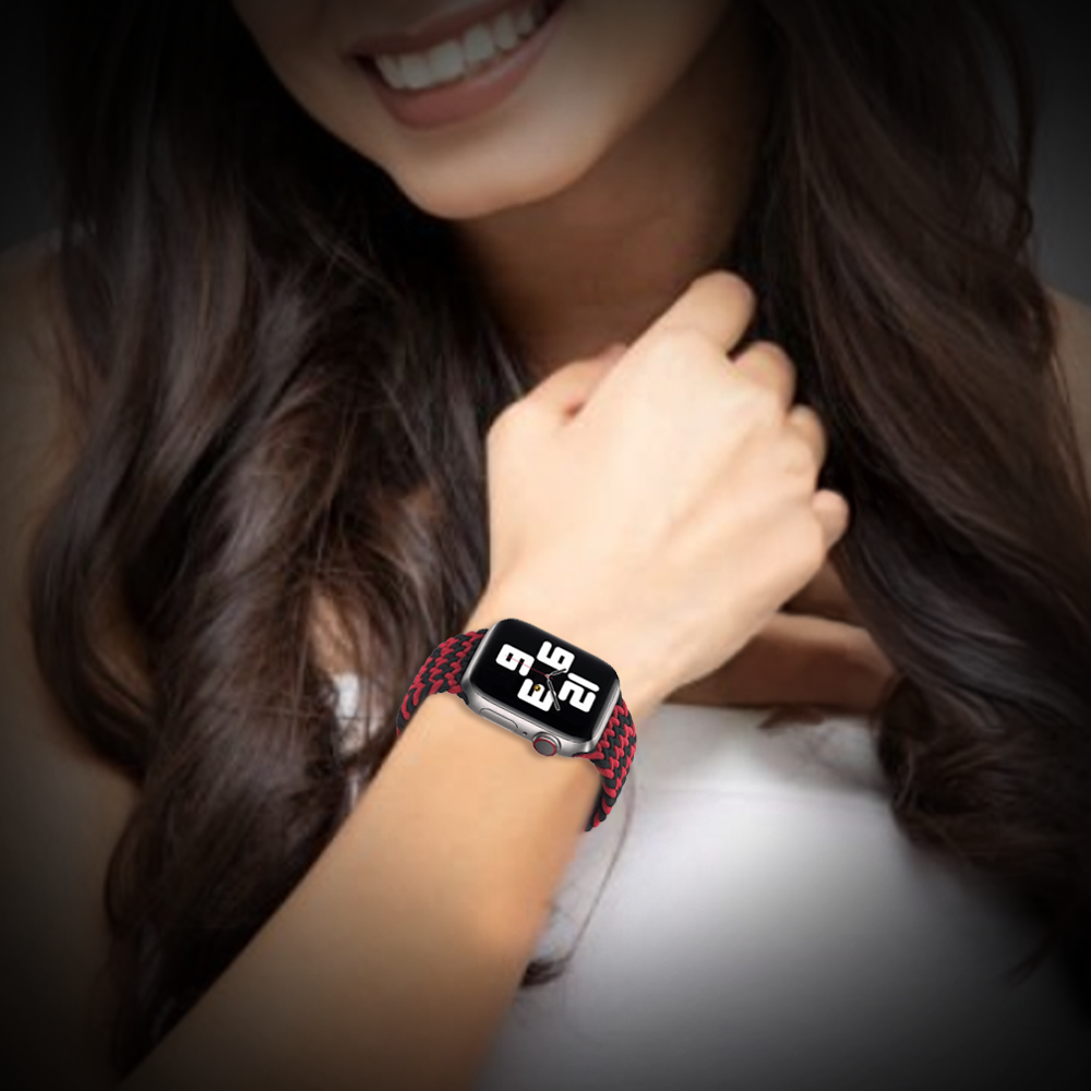 Watch Strap and Watch Band Apple Apple Watch Series 9, 8, 7, 6, 5, 4, 3, 2, 1,Se, Ultra & Ultra 2 38/40/41mm 42/44/45/49mm Red Black Stylish Woman Showcasing Smartwatch Zara GrunX in India