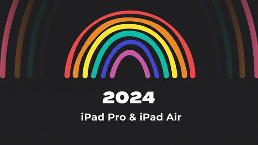 Apple 2024 iPad Pro and iPad Air launch announcement blog image with colorful rainbow graphic on dark background