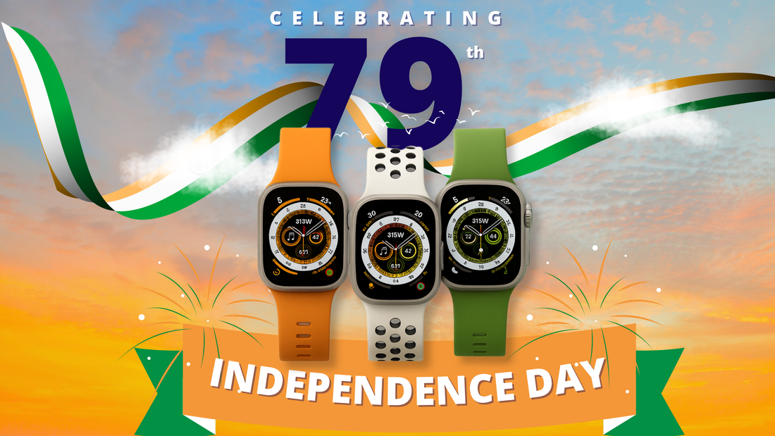 Independence Day 79th celebration banner with tricolour theme smartwatch straps   Smartwatches with tricolour straps for India’s 79th Independence Day celebration