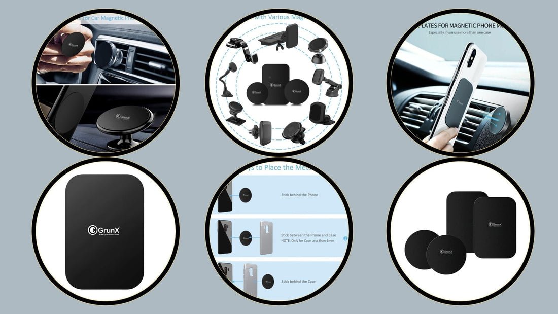 3M Adhesive Phone Magnet Disc mounted on car dashboard for safe hands-free smartphone navigation while driving