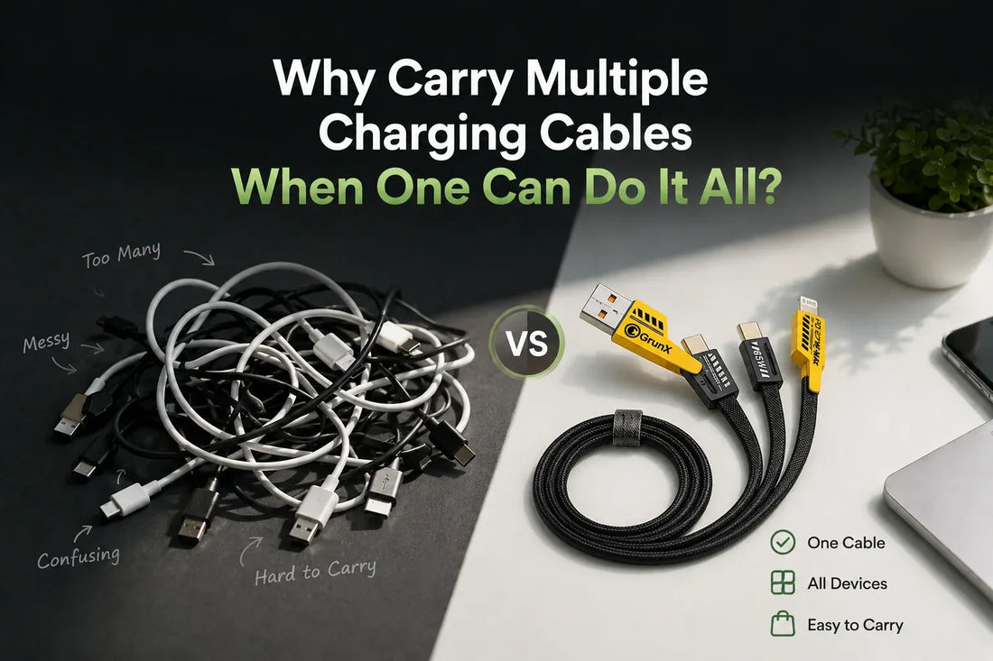 GrunX 4 in 1 charging cable vs multiple tangled cables – one cable for all devices India