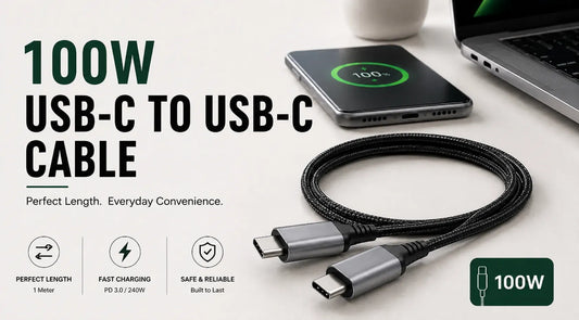 100W USB-C to USB-C fast charging cable with braided design for smartphones, laptops, and tablets