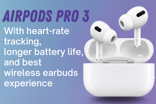 Apple AirPods Pro 3 2025 review banner showing heart-rate sensor, improved ANC, 8-hour battery life and India price starting at ₹29,900 on GrunX