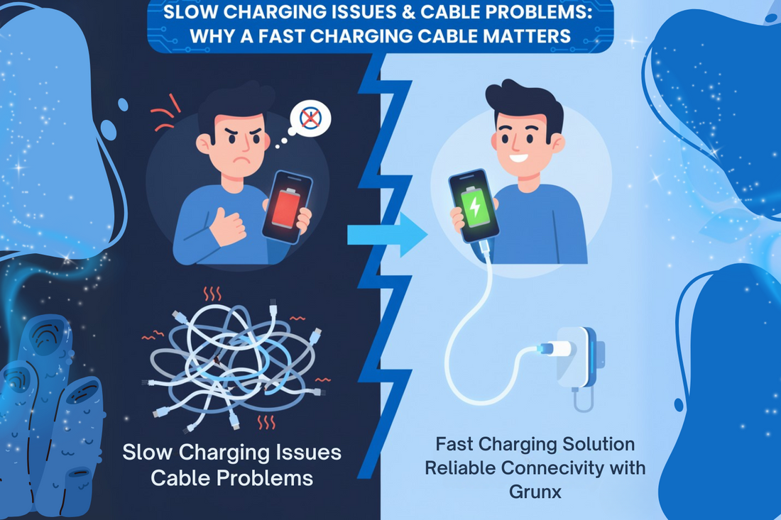 slow charging issues and cable problems explaining why a quality fast-charging cable like GrunX INBAE prevents overheating and battery damage