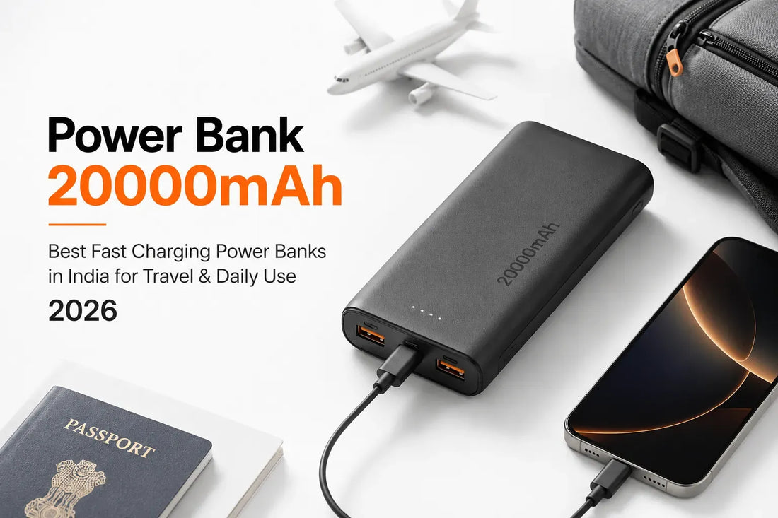 GrunX 20000mAh fast charging power bank with USB-C charging smartphone, travel accessories, India 2026