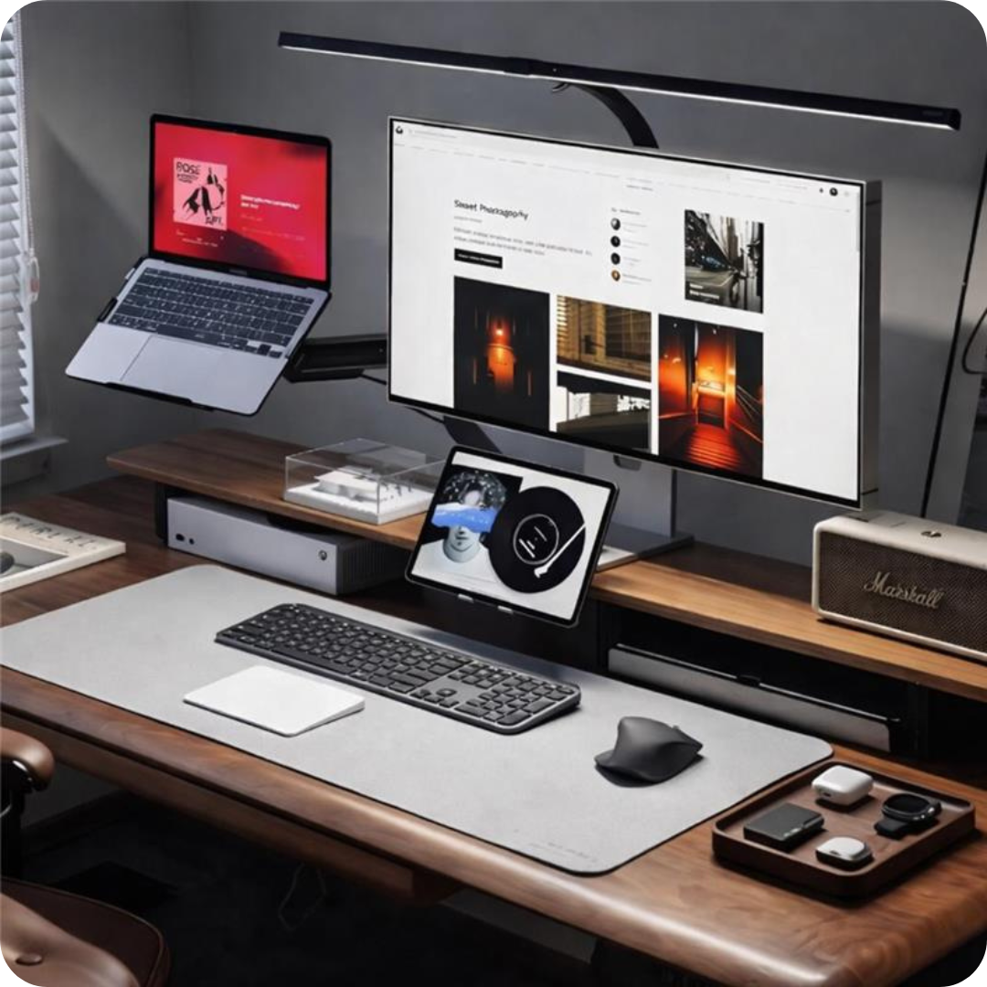 GRUNX computer accessories collection featuring ergonomic laptop stands, USB hubs, cable organizers and productivity accessories for Indian home office and workspace setups.