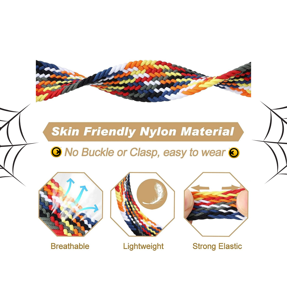 GRUNX nylon braided Apple Watch straps in India featuring artisan-crafted elastic loops, breathable skin-friendly nylon bands in multicolour, solid and rainbow designs compatible with Apple Watch Series 1 to Ultra
