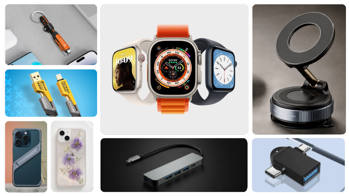 GRUNX best sellers collection featuring India's most popular and highest-rated tech accessories including fast chargers, phone cases, laptop stands and wireless gadgets with customer review badges