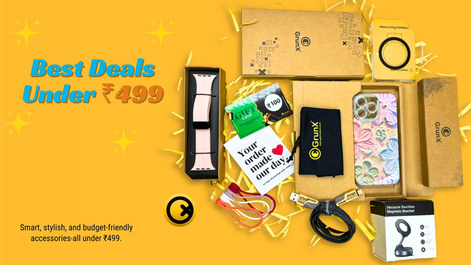 Best Phone accessories under ₹499 in India – budget mobile gadgets, charging cables and everyday essentials by GrunX