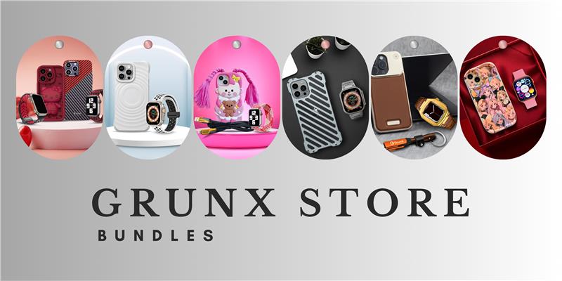 GRUNX bundle deals collection featuring complete tech accessory combos including charging bundles, phone protection kits and workspace solution packages at discounted bundle pricing