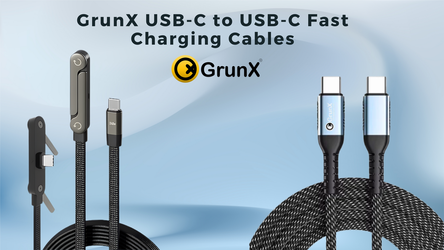 GrunX USB-C to USB-C fast charging cable with foldable stand, 240W ultra-fast charging, premium braided nylon design, durable Type-C charging cable for smartphones, tablets, laptops, and USB-C devices