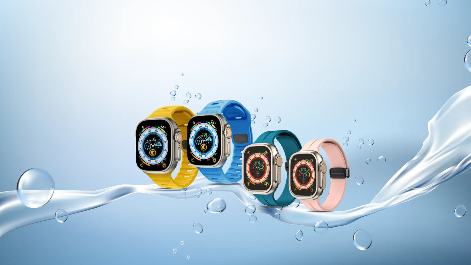 GRUNX silicone Apple Watch straps in India featuring magnetic steel buckle sport bands, lightweight soft silicone loops, engraved floral designs, woven sports bands and Apple Watch Ultra-compatible silicone straps