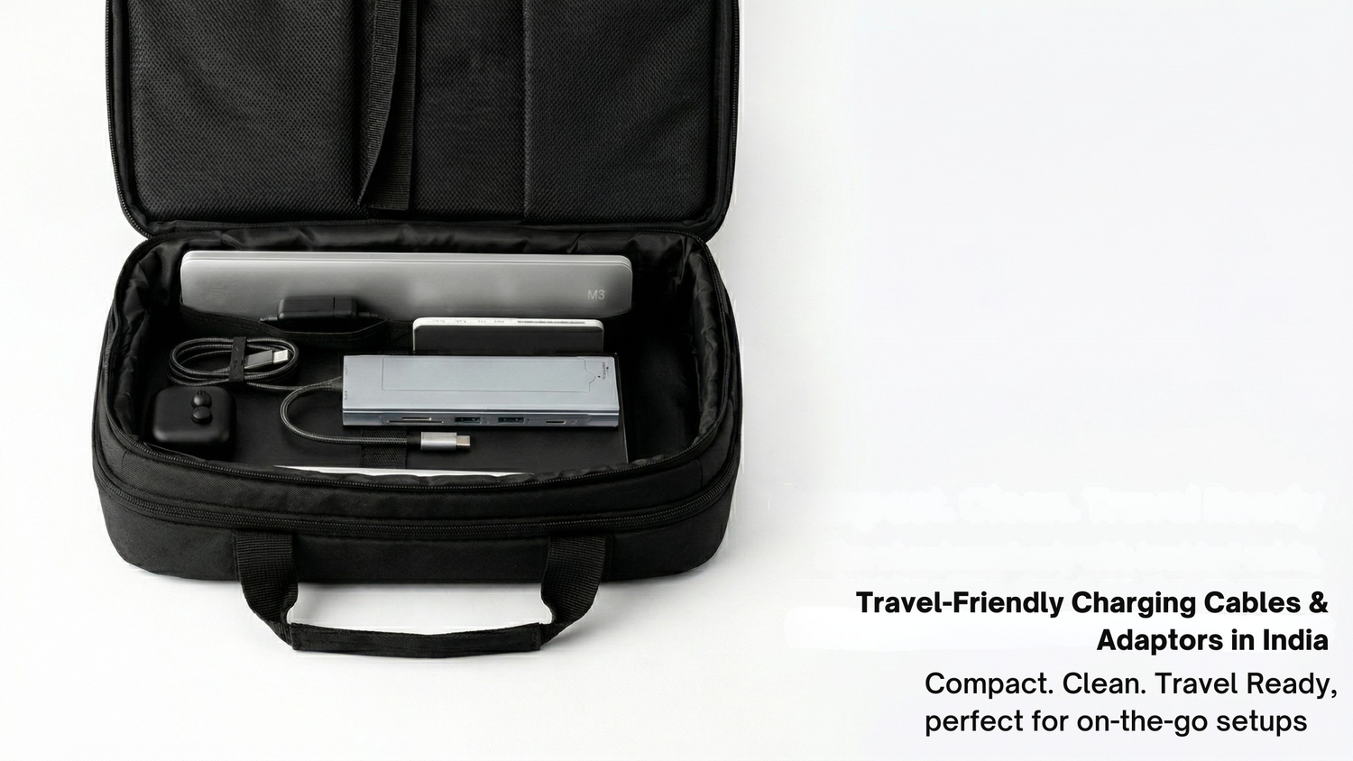 GRUNX travel friendly tech accessories collection featuring compact GaN chargers, international adapters, portable USB hubs, cable organizers, and protective travel cases for digital nomads and travelers