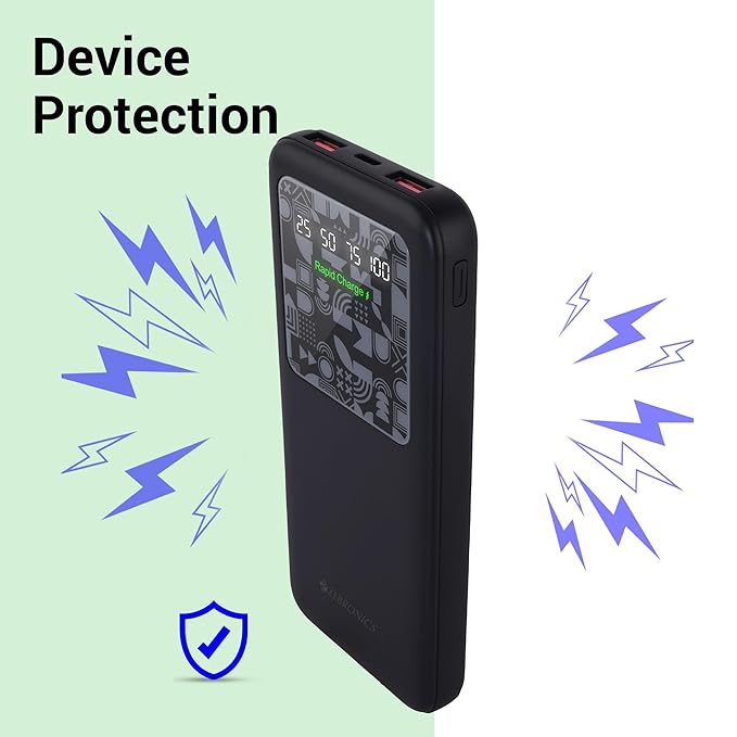 Zebronics 10000mAh power bank with built-in device protection against power surges and overcharging