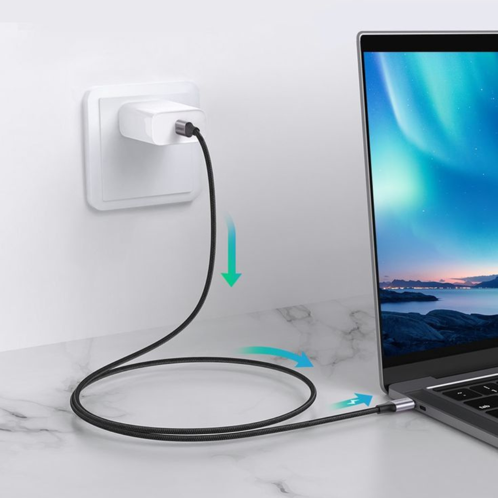 GRUNX Flash 2 meter USB-C cable charging Samsung and OnePlus phone simultaneously with 100W power delivery