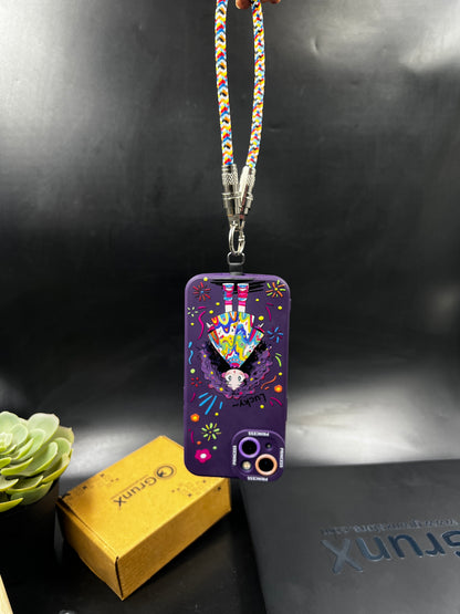 Rainbow Braided Phone Lanyard Wrist Strap with Silver Metal Lock Connector