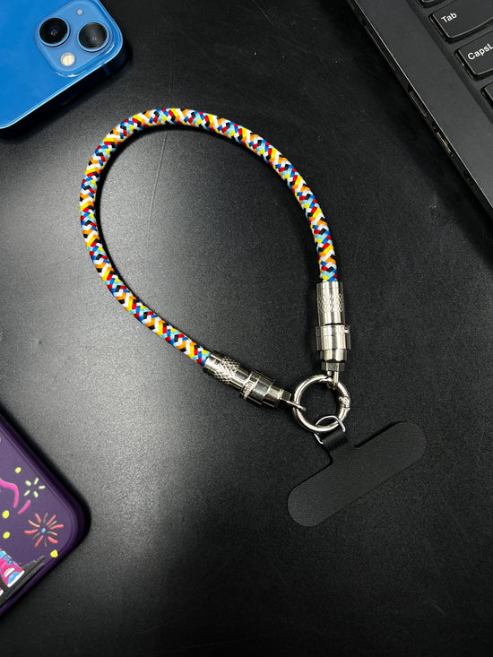 Multicolor Woven Phone Wrist Strap with Metal Detachable Connector and Phone Patch