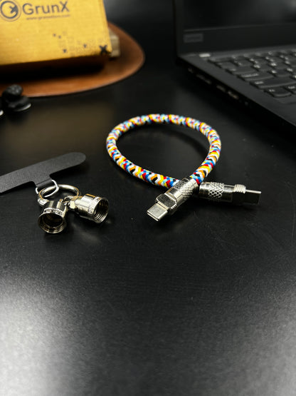 Rainbow Braided Phone Lanyard Wrist Strap with Silver Metal Lock Connector