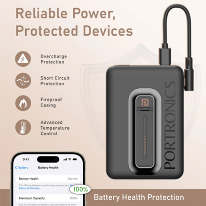Portronics Revvo 10000mAh MagSafe Wireless Power Bank - 15W With Mobile Stand