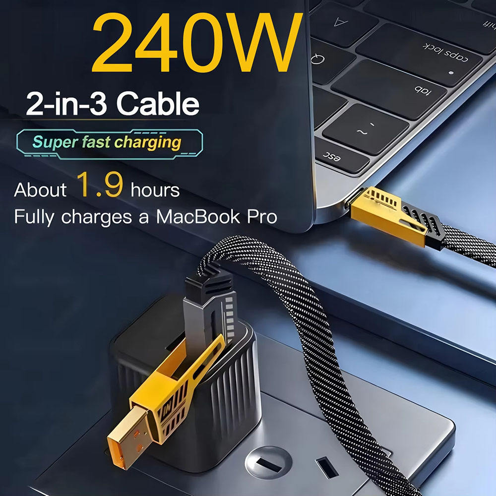 240W USB-C cable fast charging MacBook Pro from wall adapter in 1.9 hours