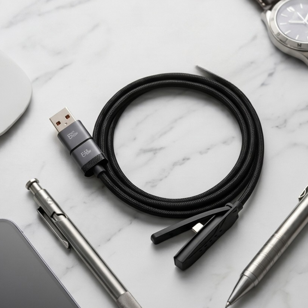 240W braided USB-C cable neatly coiled for travel and daily use