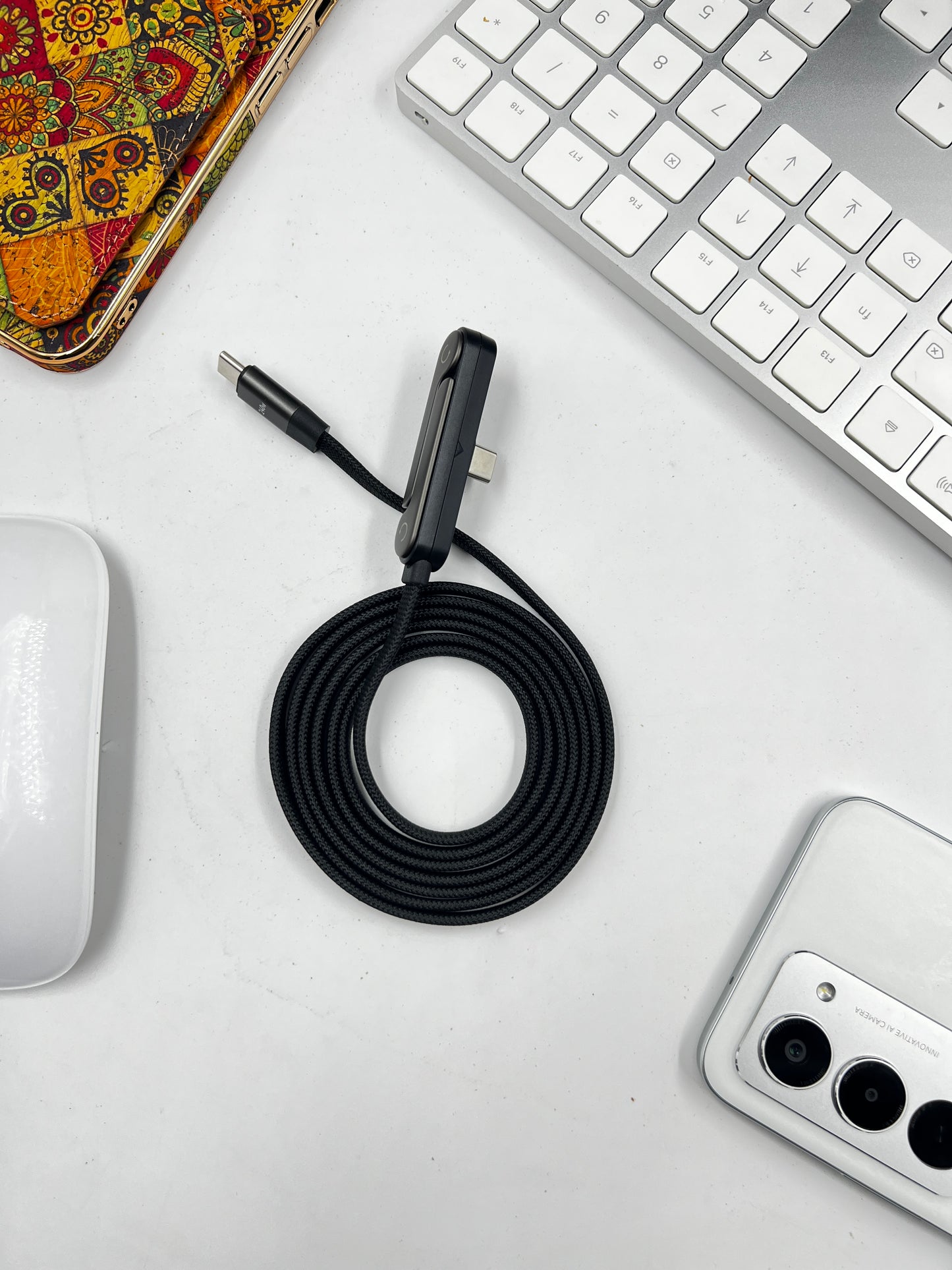 GRUNX TikTok 240W cable close-up showing USB-C braided connector with 240W marking and build quality detail