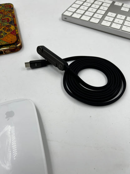 GrunX 240W USB-C Cable with Foldable Invisible Phone Stand and Nylon Braided Design, USB C to C Fast Charger Cord 1.5M