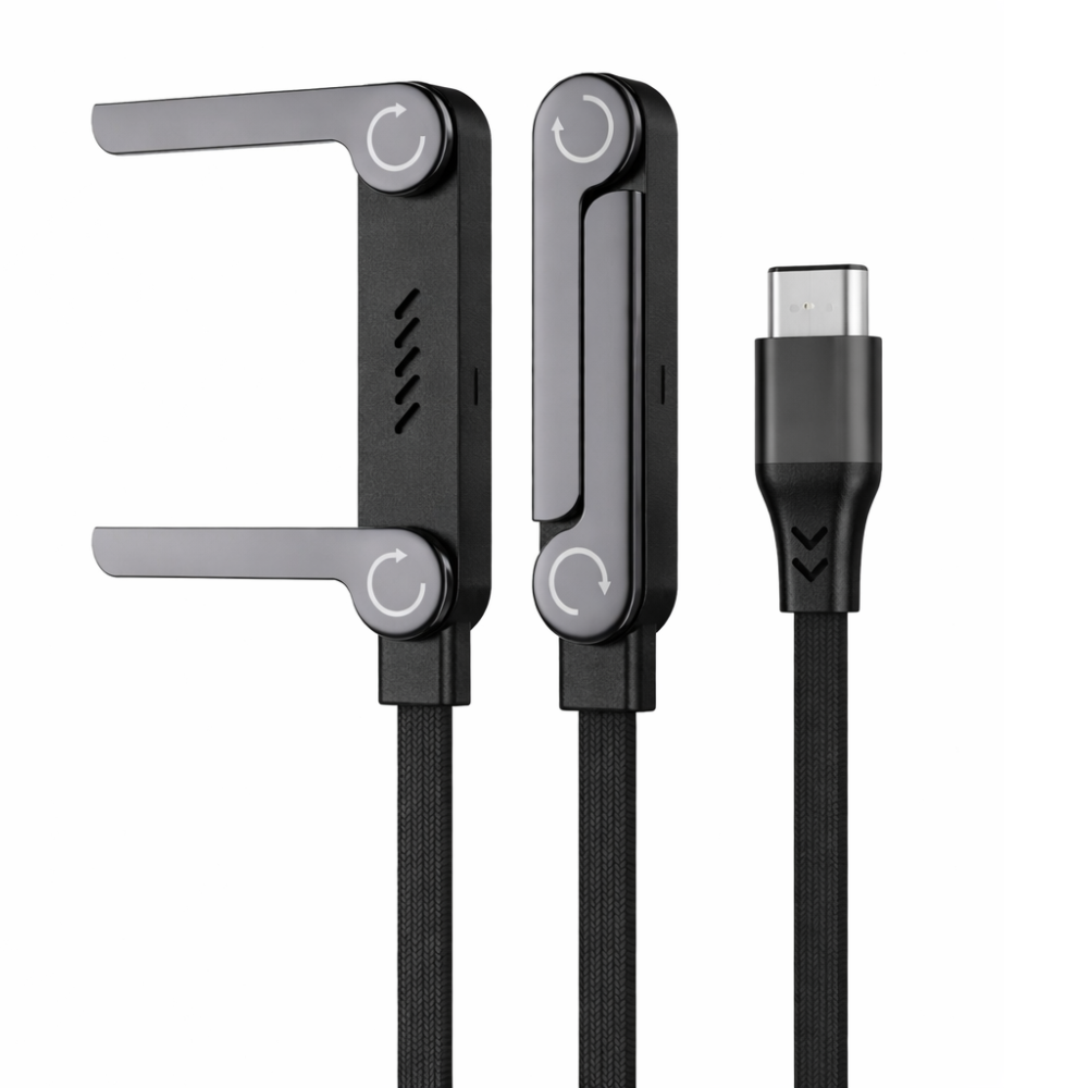 GRUNX TikTok cable stand in use during video call setup on Indian home office desk with laptop and coffee