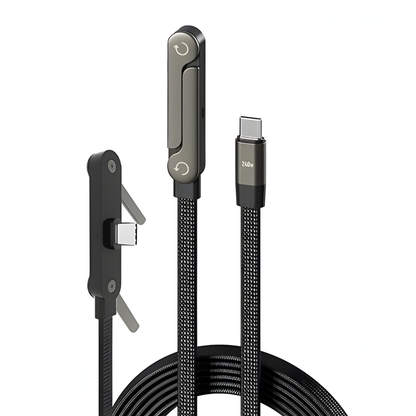 GRUNX TikTok 240W USB-C to C charging cable 1.5M with invisible stand holding iPhone 15 upright on Indian work desk