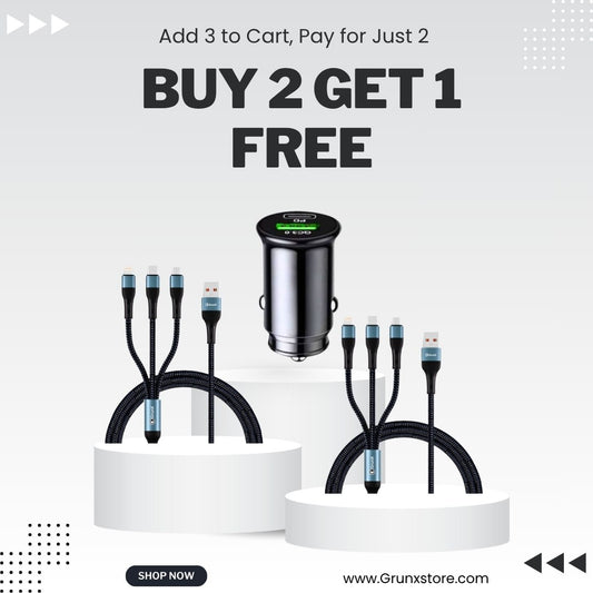 Buy Object 3 in 1 Charging Cable & Get Cool 20w Dual Port Smart Car Charger Free!