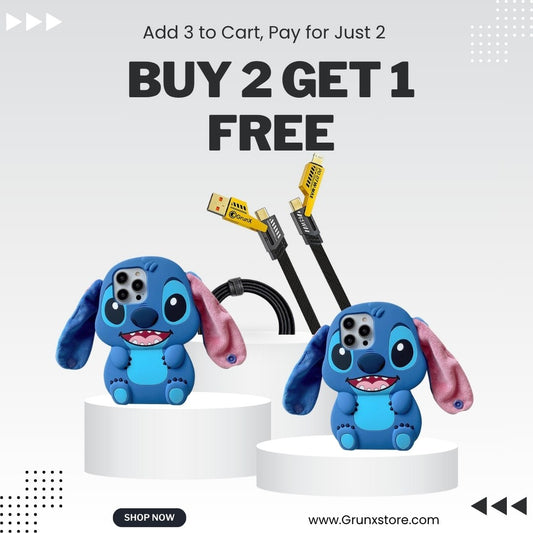 Buy Roxy Stitch 3D Cartoon Silicon Case & INBAE 4 in 1 Charging Cable Free!