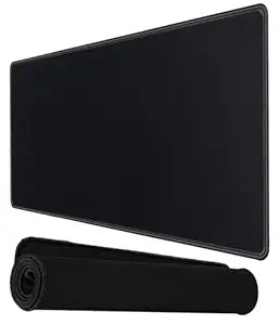 Large black plain extended gaming mouse pad 900x400mm with rolled view showing 3mm soft rubber base flat lay