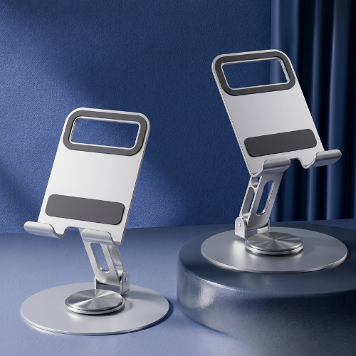 360 metal desktop stand displaying adjustable viewing angles with silicone padding for iPhone iPad universal tablet holder India
