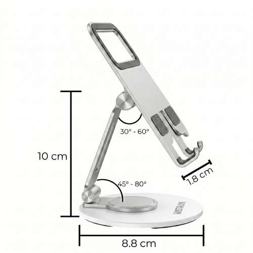 360 metal desktop stand displaying adjustable viewing angles with silicone padding for iPhone iPad universal tablet holder India