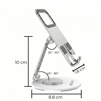 360 metal desktop stand displaying adjustable viewing angles with silicone padding for iPhone iPad universal tablet holder India
