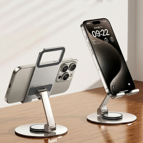 360 metal desktop stand displaying adjustable viewing angles with silicone padding for iPhone iPad universal tablet holder India