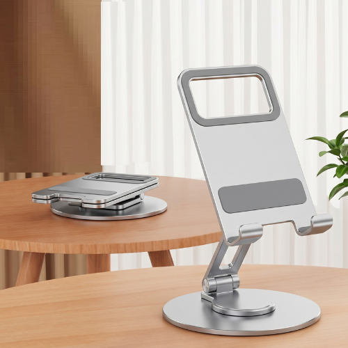 360 metal desktop stand displaying adjustable viewing angles with silicone padding for iPhone iPad universal tablet holder India